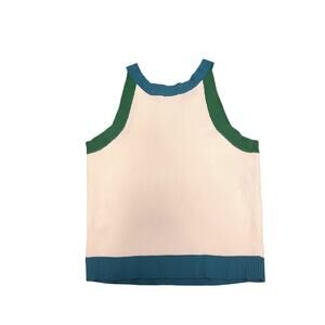 NWT Q2 White Vest Top with Blue and Green Block Color Trim - L fits M